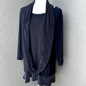 CJ Banks Woman's Two Piece Black Top & Scarf Set